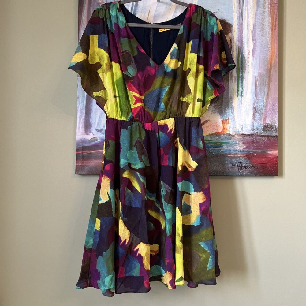 Alice & Olivia Sz L Abstract 100%  Silk  Dress EXCELLENT